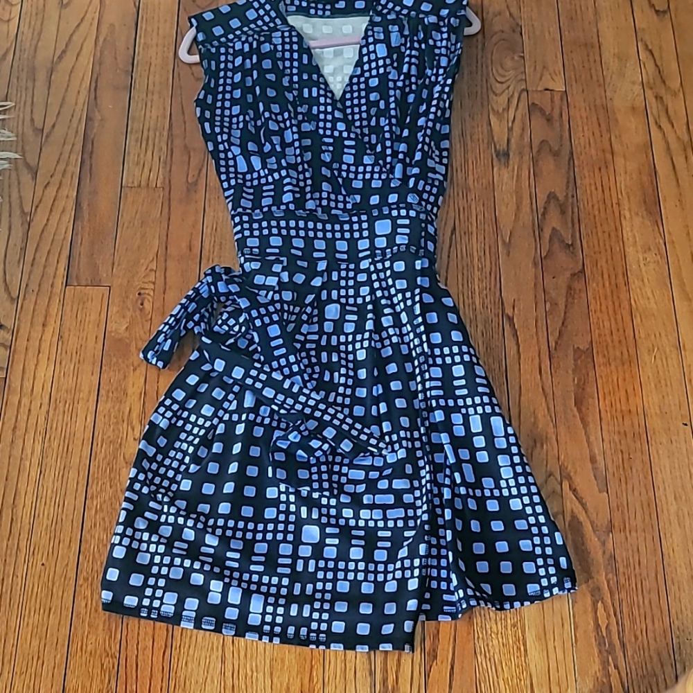Vfish Black And Blue Cotton Knit Wrap Around Dress Size L